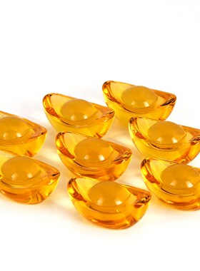 快速发货水晶元宝j摆件大小金元宝黄水晶乔迁开业送礼聚宝盆黄铜