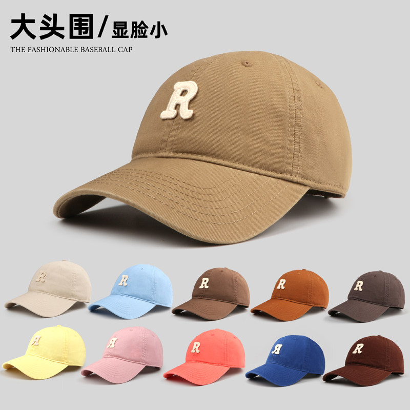 大头围纯棉R字深顶可调节棒球帽