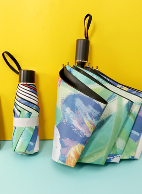 油画雨伞女折叠晴雨两用遮阳五折伞防晒防紫外线太阳伞小巧便携