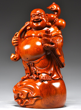 花梨木雕弥勒佛像摆件实木质雕刻笑佛家居客厅玄关装饰红木工艺品