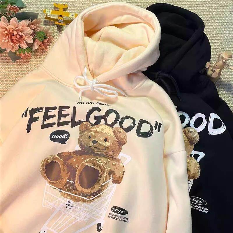 美式街头港风chic卫衣女秋冬新款韩版加绒连帽宽松bf慵懒风外套女