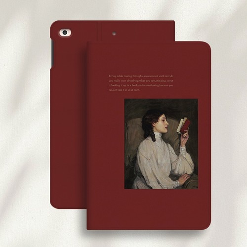 原创看书少女风复古油画保护套