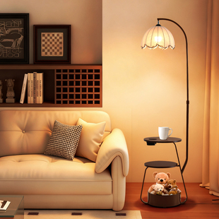 北欧茶几置物客厅沙发卧室书房轻奢复古氛围无线充阅读温馨落地灯