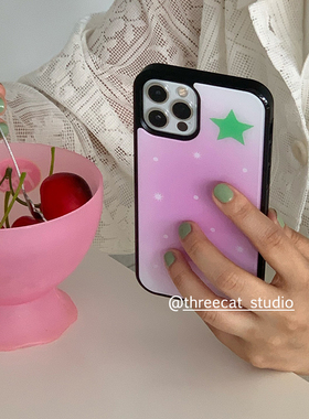 韩系ins个性渐变紫色星星波点欧尼同款手机壳适用于iphone17promax/16pro苹果15/14/13/12黑边11保护套Xsmax