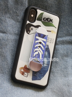 韩系ins吉他牛仔裤板鞋支架博主同款手机壳适用于iphone17promax/16pro苹果15/14/13/12黑边11保护套Xsmax