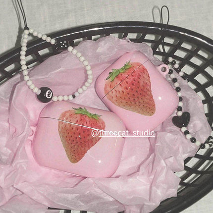 韩ins设计个性小众少女粉草莓pro3进口菲林耳机壳适用于苹果1/2/3/4代airpods pro2保护套airpods 4代硬亮