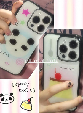 韩系小众ins少女心可爱熊猫布丁蛋糕博主同款适用于iphone16promax/15pro苹果15/12/14手机壳xsmax保护套11
