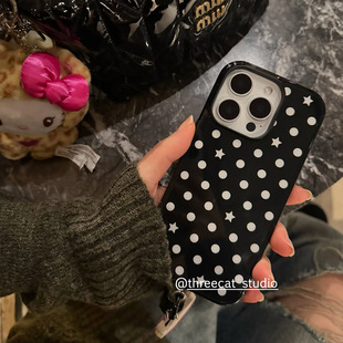 韩系ins辣妹甜美Y2K星星波点欧尼同款 16pro苹果15 12黑边11保护套Xsmax 手机壳适用于iphone17promax