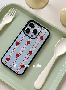 韩ins红色小苹果曲线欧尼博主同款手机壳适用于iphone17promax/16pro苹果15/14/13/12黑边11保护套Xsmax