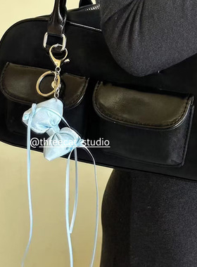 韩系ins少女蓝色丝带蝴蝶结博主同款时尚车钥匙扣包包挂件饰物