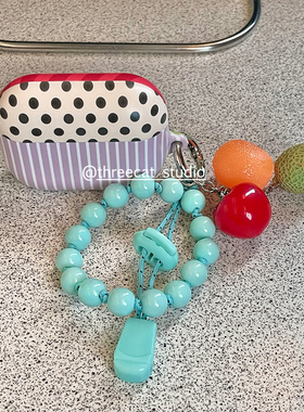 韩ins设计chic时髦拼接条纹波点生pro3进口菲林耳机壳适用苹果1/2/3/4代airpods pro2保护套airpods 4代硬亮