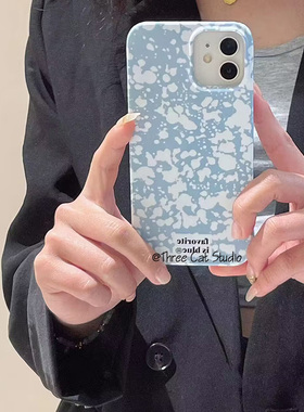 韩国ins风小众蓝色泼墨博主同款15适用于11苹果16Promax手机壳iPhone12全包15pro新款12Pro硬13Promax保护套X