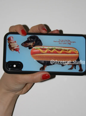 韩ins创意艺术腊肠狗热狗支架博主同款手机壳适用于iphone17promax/16pro苹果15/14/13/12黑边11保护套Xsmax