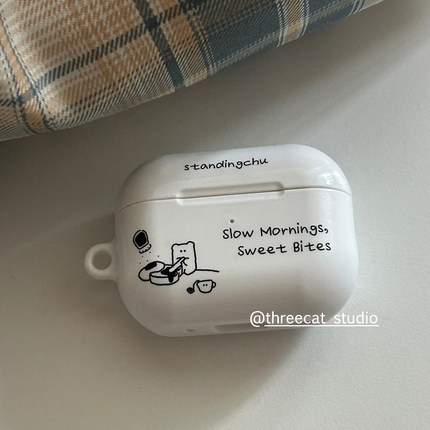 韩ins设计可爱慢节奏的早晨英文pro3进口菲林耳机壳适用于苹果1/2/3/4代airpods pro2保护套airpods 4代硬亮
