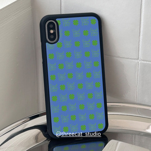 15pro蘋果15 vibes英文四葉草星光博主同款 12保護黑邊11 手機殼適用于iphone16promax 韓系ins設計good
