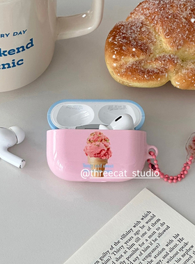 韩ins设计chic甜蜜草莓雪糕pro3进口4代菲林耳机壳适用于苹果1/2/3/4代airpods pro2保护套airpods 4代硬亮