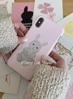 韩ins可爱油画小兔子欧尼菲林壳适用于iphone17promax苹果16pro/15/14/13/12/11全包Xsmax手机保护套XR亮面