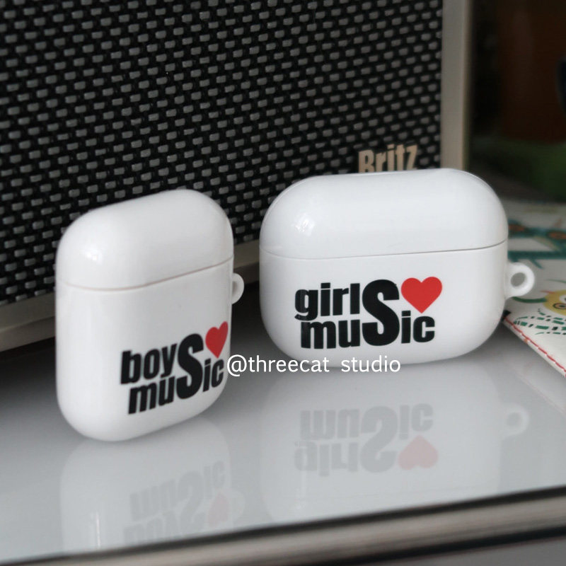 韩ins音乐男孩女孩英文爱心4代pro3菲林耳机壳适用苹果1/2/3代airpods pro 2 3 无线耳机保护套airpods 3亮