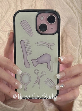 韩ins紫色美发沙龙欧尼博主同款手机壳适用于iphone17promax/16pro苹果15/14/13/12黑边11保护套Xsmax