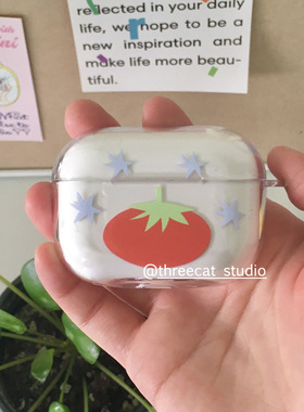 韩ins简约蓝色星光番茄pro3高透耳机壳适用于苹果1/2/3/4代airpods pro 2 3硅胶保护套airpods4代软