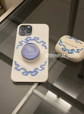 韩ins设计chic蓝色丝带蝴蝶结pro3进口4代菲林耳机壳适用于苹果1/2/3/4代airpods pro2保护套airpods 4代硬亮