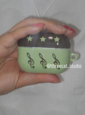 韩ins小众抹茶绿青春音符pro3进口4代菲林耳机壳适用于苹果1/2/3/4代airpods pro2保护套airpods 4代硬亮