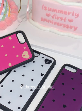 韩insY2k学院少女爱心波点欧尼博主同款手机壳适用于iphone17promax/16pro苹果15/14/13/12黑边11保护套Xsmax