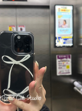 韩ins白色蝴蝶结英文欧尼博主同款手机壳适用于iphone17pro/16promax苹果15/14/13保护套高透软XSMAX包边12