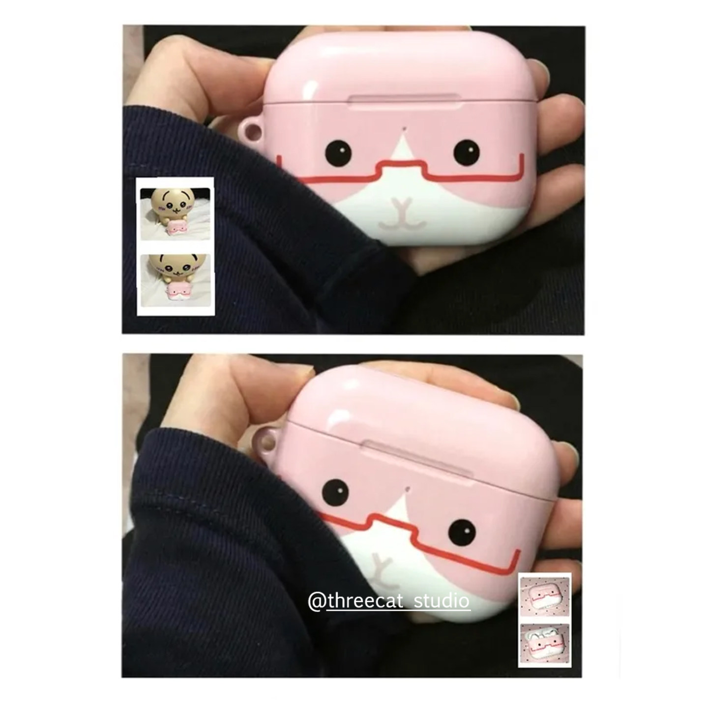 韩ins樱花粉可爱眼镜小豚鼠pro3进口airpods 5菲林耳机壳适用苹果1/2/3/4/5代airpods pro2保护套airpods 4