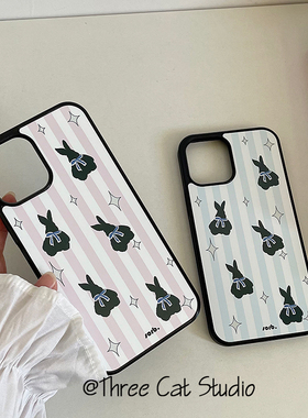 韩国欧尼个性ins竖纹星光兔子防摔15适用于iphone17pro/16promax苹果15/14/13/12/11手机壳xsmax保护XR黑边