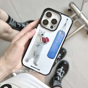 韩系小众ins欧尼拳手小熊16e博主同款适用于iphone17promax/16pro苹果15/12/14手机壳xsmax保护套XR黑边11