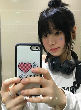 韩ins我爱我英文复古格子爱心欧尼同款手机壳适用于iphone17promax/16pro苹果15/14/13/12黑边11保护套Xsmax