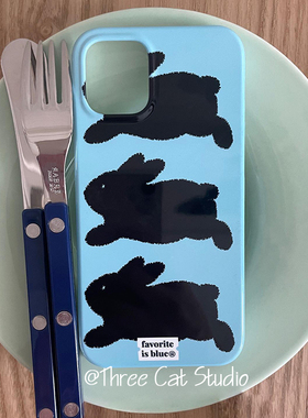 韩ins黑色兔子欧尼菲林壳适用于iphone17promax苹果16pro/15/14/13/12/11全包Xsmax手机保护套XR亮面