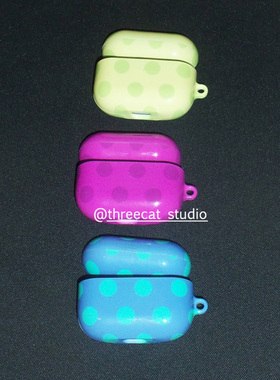 韩ins青柠李子红靛蓝古早波点pro3进口菲林耳机壳适用于苹果1/2/3/4代airpods pro2保护套airpods 4代硬亮