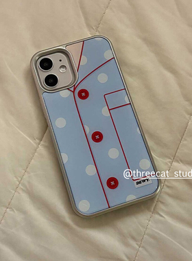 韩系ins蓝色睡衣古早波点欧尼博主同款手机壳适用于iphone17promax/16pro苹果15/14/13/12银边11保护套Xsmax