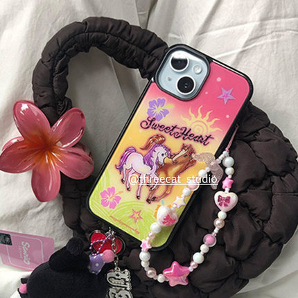 韩系ins情侣Y2K甜蜜马儿欧尼博主同款手机壳适用于iphone17promax/16pro苹果15/14/13/12黑边11保护套Xsmax