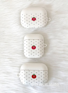 韩ins设计chic黑色小波点番茄pro3进口菲林耳机壳适用于苹果1/2/3/4代airpods pro2保护套airpods 4代硬亮