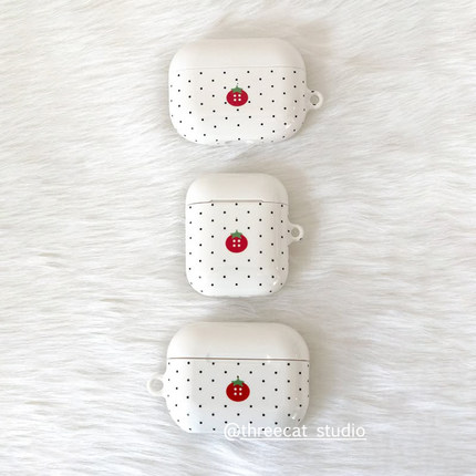 韩ins设计chic黑色小波点番茄pro3进口菲林耳机壳适用于苹果1/2/3/4代airpods pro2保护套airpods 4代硬亮