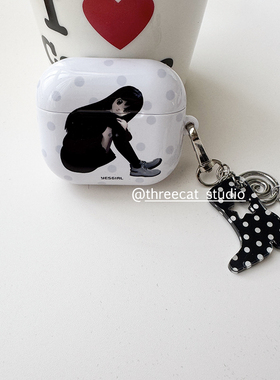 韩ins设计Y2K古早波点二次元少女pro3进口菲林耳机壳适用于苹果1/2/3/4代airpods pro2保护套airpods 4代硬亮