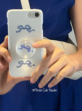 ins小众温柔少女奶蓝色丝带蝴蝶结14菲林壳15适用iphone14pro/16promax苹果13/12/11全包XR硬手机保护套可爱