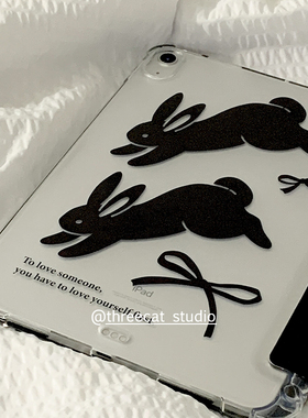 韩ins黑色兔子蝴蝶结11代air7/6/5/4平板10代ipad保护壳pro2025防摔透明笔槽11寸苹果ipad7/8/9保护套