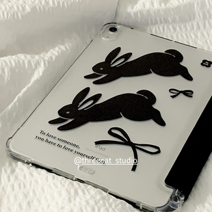 韩ins黑色兔子蝴蝶结11代air7/6/5/4平板10代ipad保护壳pro2025防摔透明笔槽11寸苹果ipad7/8/9保护套