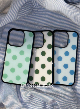 韩ins欧尼设计绿色大圆波点16e博主同款手机壳适用于iphone17promax/16pro苹果15/14/13/12黑边11保护套Xsmax