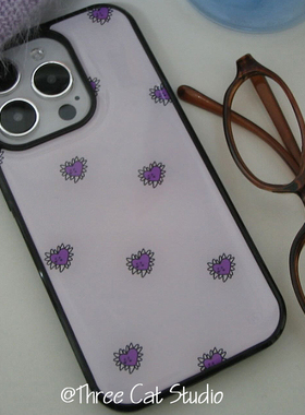 韩国小众ins酷妹紫色爱心花网红博主同款适用于iphone16pro/15promax苹果14/13/12/11手机壳xsmax保护套16e