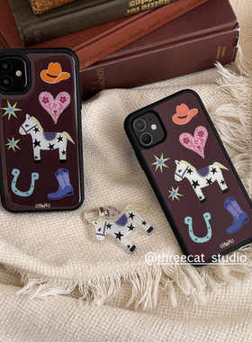 韩ins复古牛仔星星小马欧尼博主同款手机壳适用于iphone17promax/16pro苹果15/14/13/12黑边11保护套Xsmax