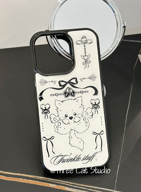 韩欧尼ins复古黑色蝴蝶结可爱猫咪16e适用于iphone17pro/16promax苹果15/14/13/12/11手机壳xsmax保护套黑边