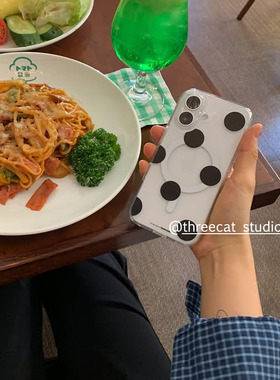 韩系ins欧尼古早黑色大圆波点博主同款手机壳15适用于iphone16pro/15promax苹果14/1312/11保护套透软