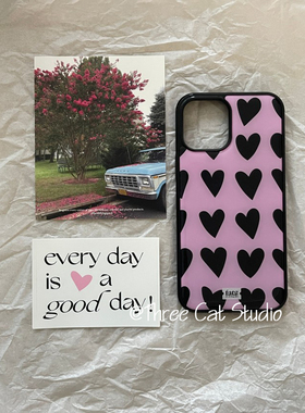 韩ins少女粉黑色爱心欧尼博主同款手机壳适用于iphone17promax/16pro苹果15/14/13/12黑边11保护套Xsmax