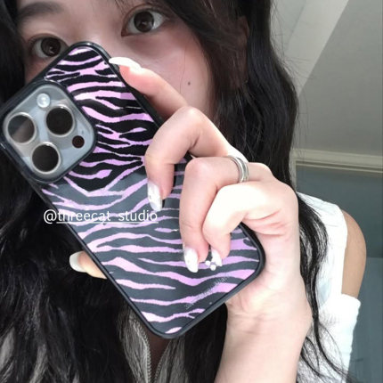 韩ins小众Y2K甜美辣妹斑马纹欧尼博主手机壳适用于iphone17promax/16pro苹果15/14/13/12黑边11保护套Xsmax