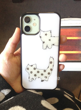 韩ins古早波点星星猫咪欧尼博主同款手机壳适用于iphone17promax/16pro苹果15/14/13/12黑边11保护套Xsmax